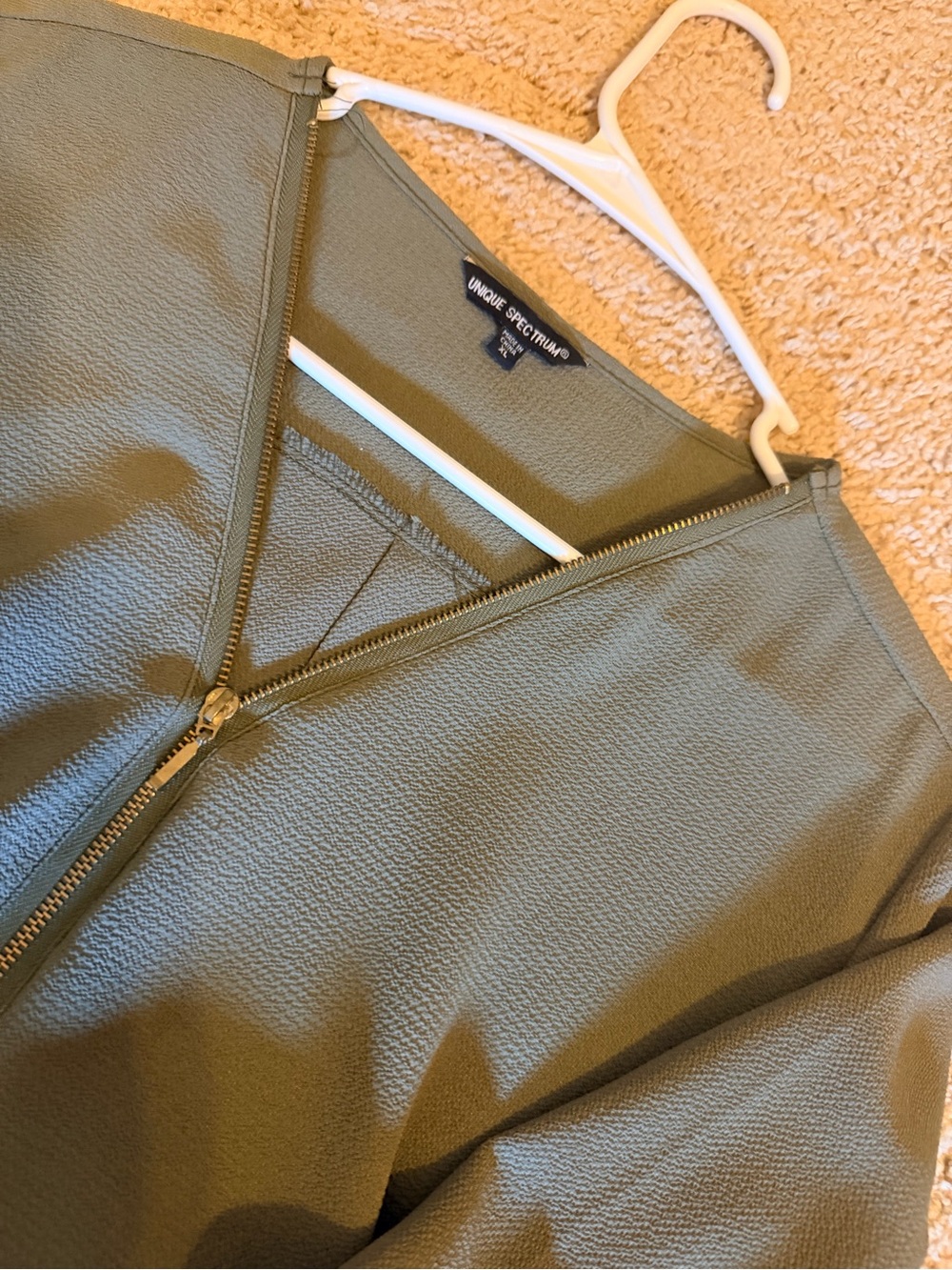 Olive Green Blouse with Zipper Detail